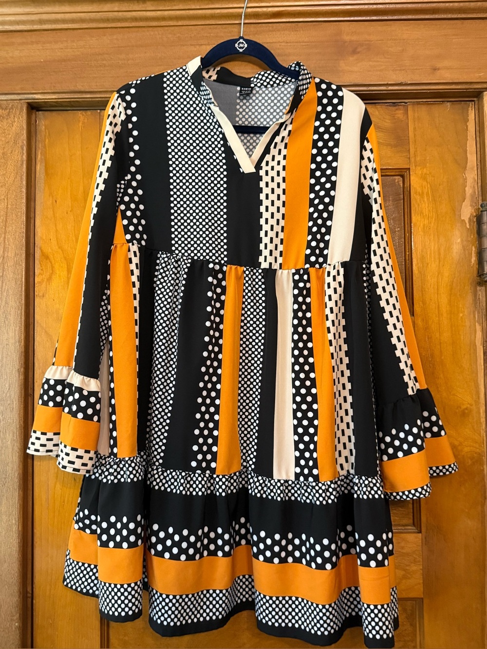 SHEIN Black, Orange & Cream Polka Dot Tiered Tunic
